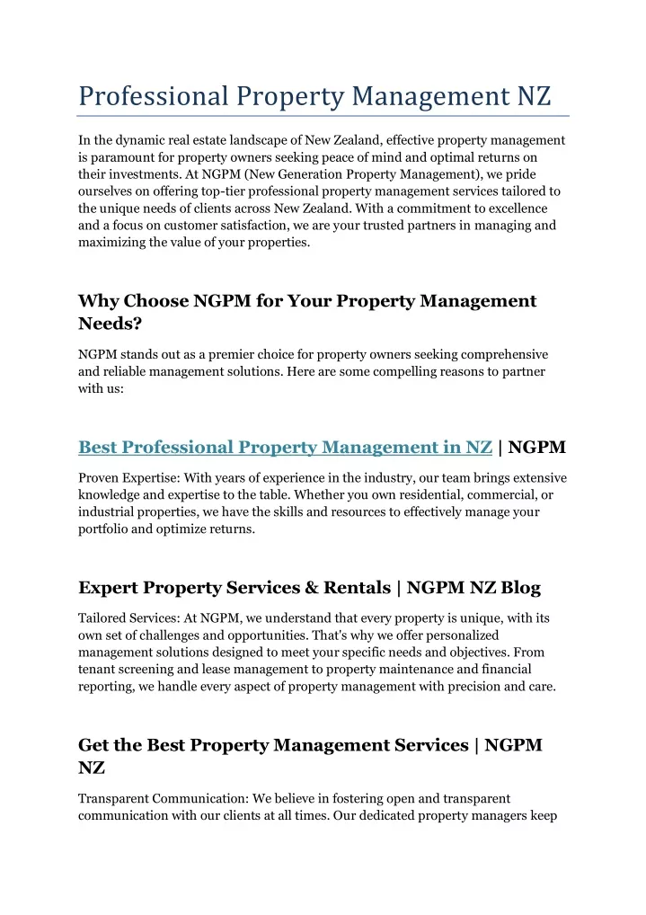 professional property management nz