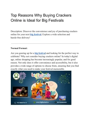 Top Reasons Why Buying Crackers Online is Ideal for Big Festivals