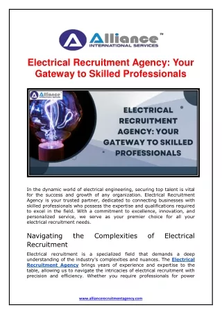 Electrical Recruitment Agency - Your Gateway to Skilled Professionals