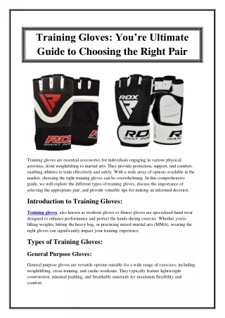 Training Gloves You’re Ultimate Guide to Choosing the Right Pair