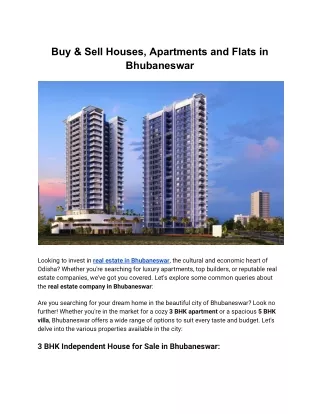 Buy & Sell Houses, Apartments and Flats in Bhubaneswar