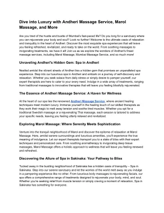 Andheri Massage Service, Marol Massage, and More