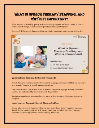 What is Speech Therapy Staffing, and Why is it Important?