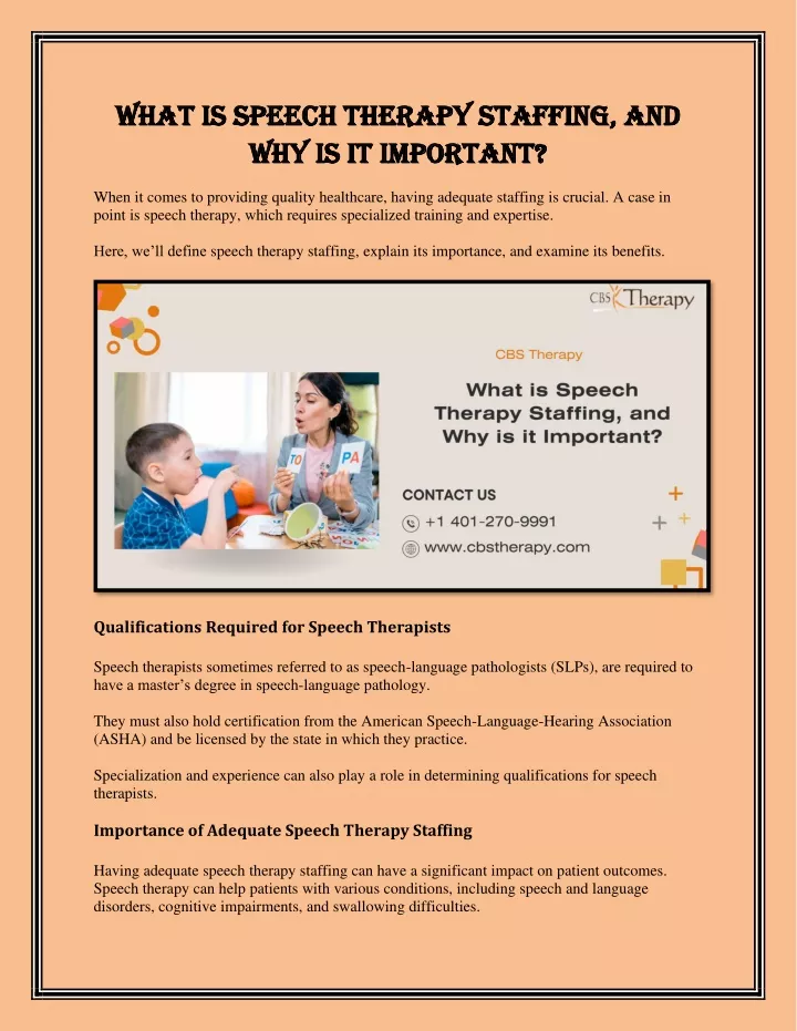 what is speech therapy staffing and what