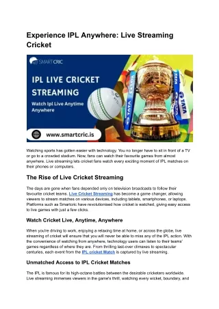 Experience IPL Anywhere: Live Streaming Cricket