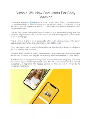Bumble Will Now Ban Users For Body Shaming
