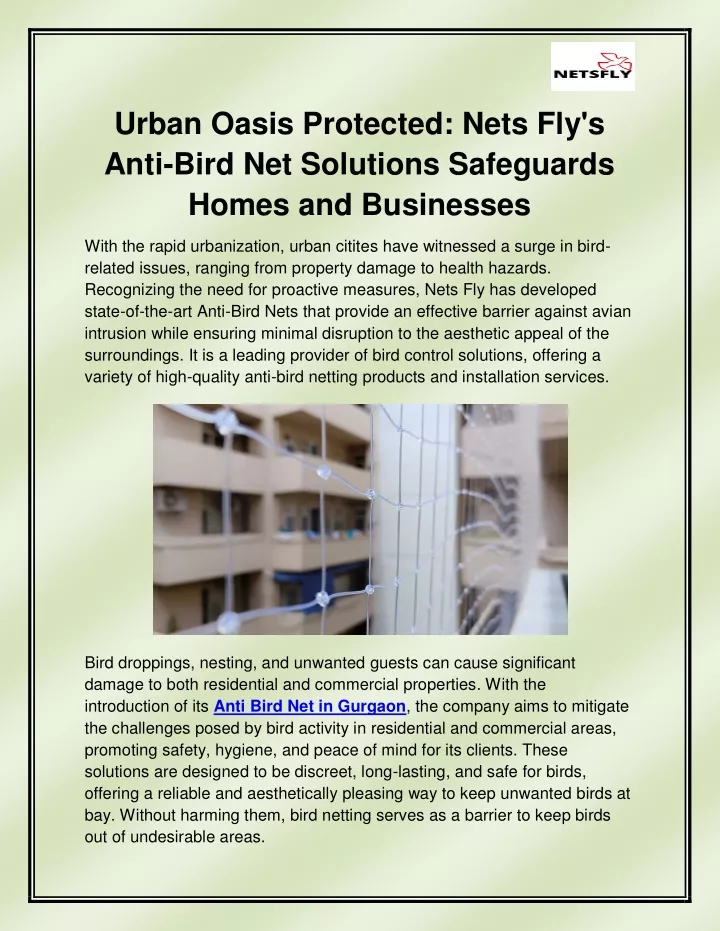 urban oasis protected nets fly s anti bird