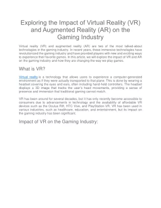 exploring the impact of virtual reality