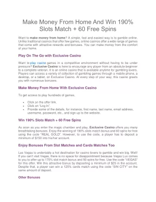 make money from home and win 190 slots match