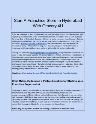 Start A Franchise Store In Hyderabad With Grocery 4U