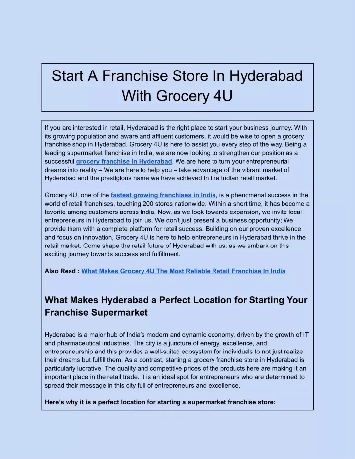 start a franchise store in hyderabad with grocery