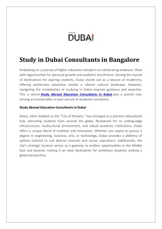 Study in Dubai Consultants in Bangalore