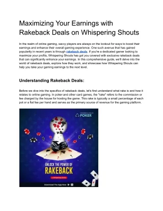 Maximizing Your Earnings with Rakeback Deals on Whispering Shouts