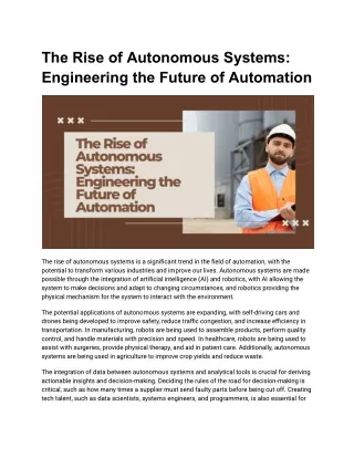 The Rise of Autonomous Systems_ Engineering the Future of Automation
