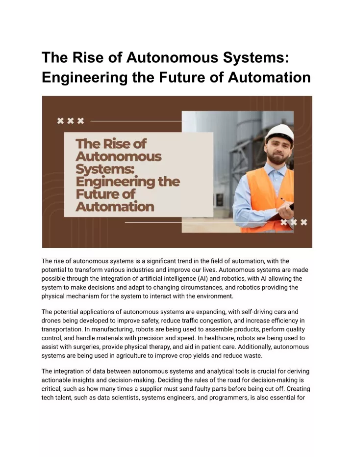 the rise of autonomous systems engineering