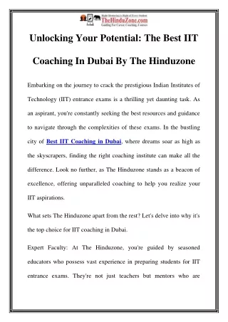 Ace Your IIT Journey: Premier Coaching in Dubai by The Hinduzone