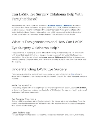 Can LASIK Eye Surgery Oklahoma Help With Farsightedness