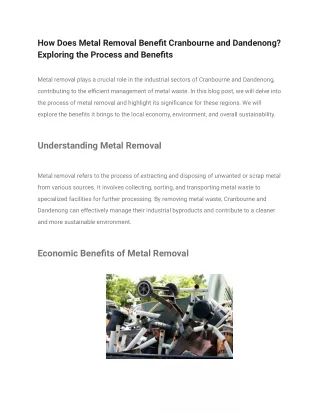 How Does Metal Removal Benefit Cranbourne and Dandenong_ Exploring the Process and Benefits