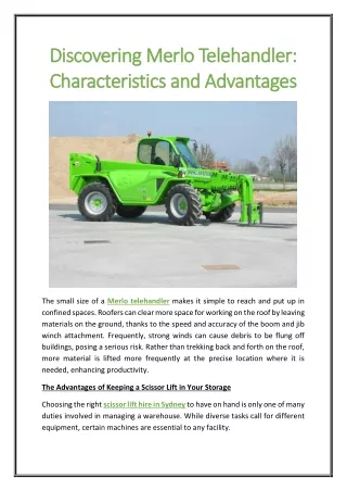 Discovering Merlo Telehandler Characteristics and Advantages