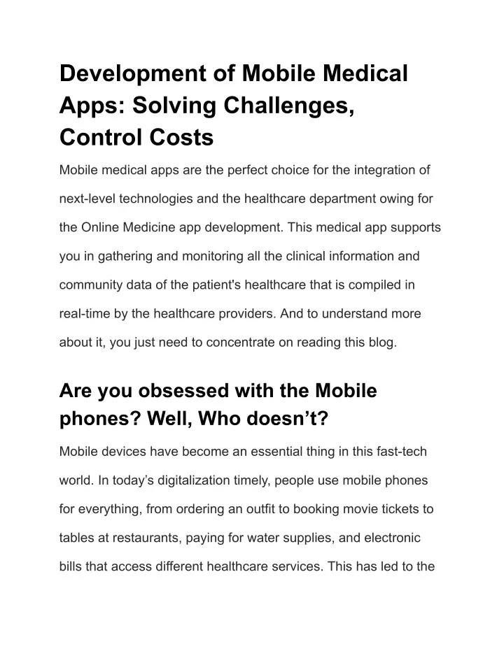development of mobile medical apps solving