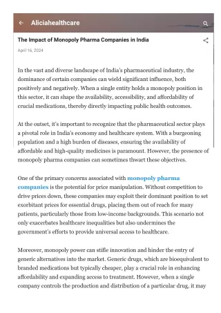 The Impact of Monopoly Pharma Companies in India