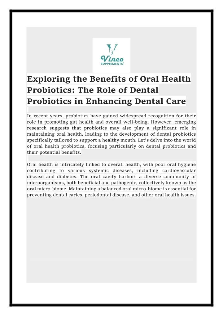 exploring the benefits of oral health probiotics