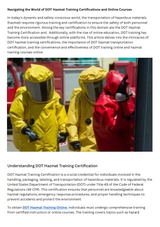 Navigating the World of DOT Hazmat Training Certifications and Online Courses