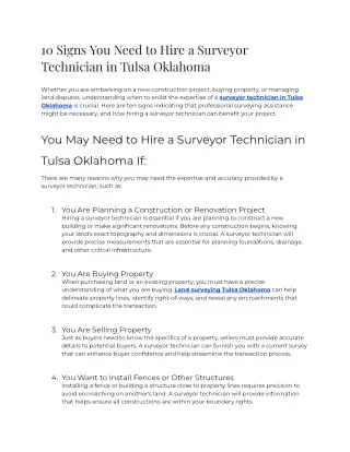 10 Signs You Need to Hire a Surveyor Technician in Tulsa Oklahoma
