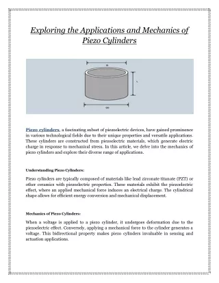 Exploring the Applications and Mechanics of Piezo Cylinders