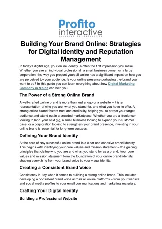Building Your Brand Online Strategies for Digital Identity and Reputation Management