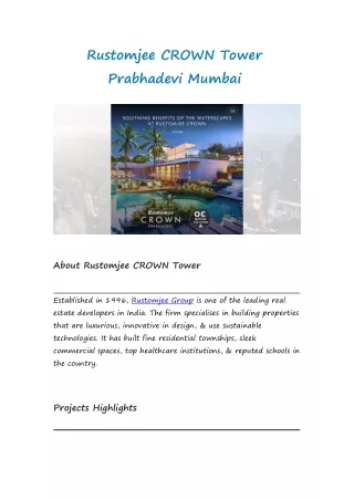 Rustomjee CROWN Tower Prabhadevi Mumbai