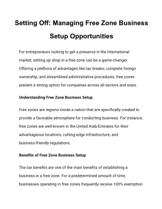 Setting Off: Managing Free Zone Business Setup Opportunities