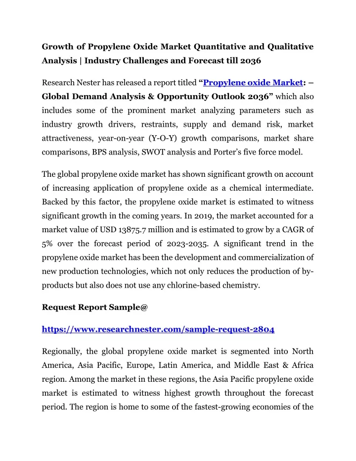 growth of propylene oxide market quantitative