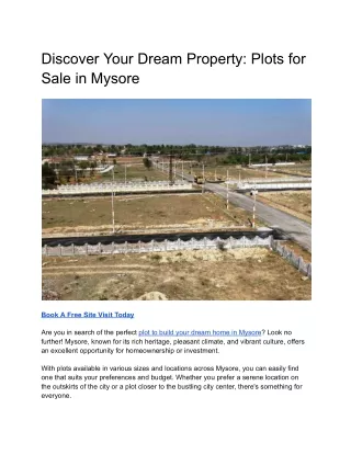 Discover Your Dream Property_ Plots for Sale in Mysore