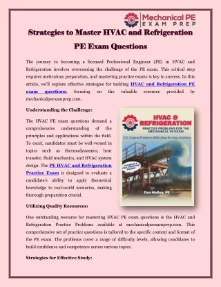 Strategies to Master HVAC and Refrigeration PE Exam Questions