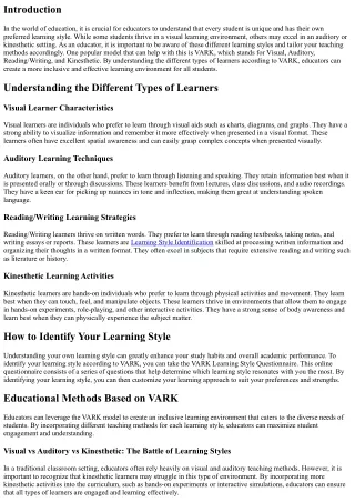 Understanding the Different Types of Learners: A Deep Dive into VARK