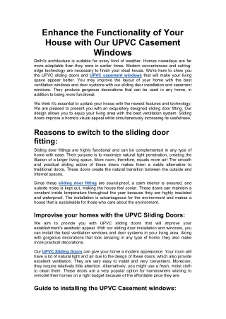 Enhance the Functionality of Your House with Our UPVC Casement Windows