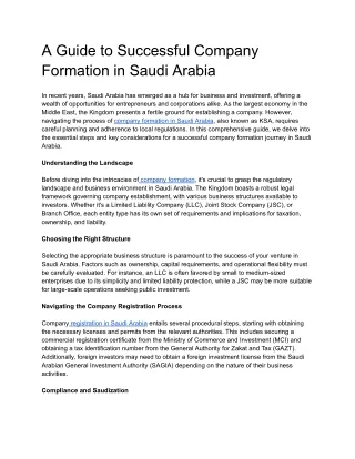 A Guide to Successful Company Formation in Saudi Arabia