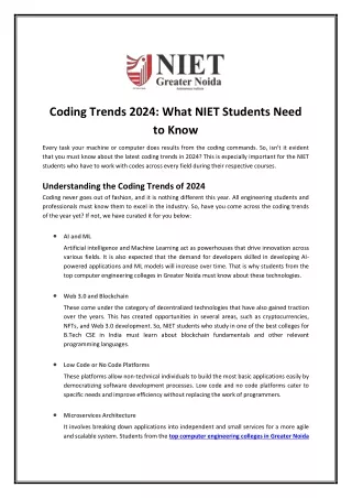 Coding Trends 2024: What NIET Students Need to Know