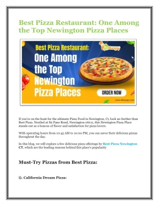 Best Pizza Restaurant One Among the Top Newington Pizza Places - allHungry