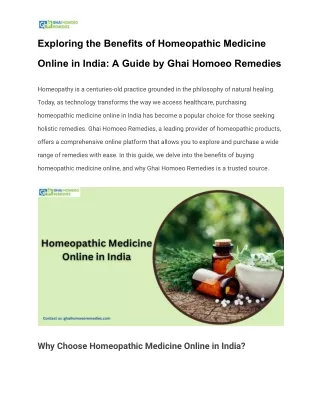 Exploring the Benefits of Homeopathic Medicine Online in India_ A Guide by Ghai Homoeo Remedies