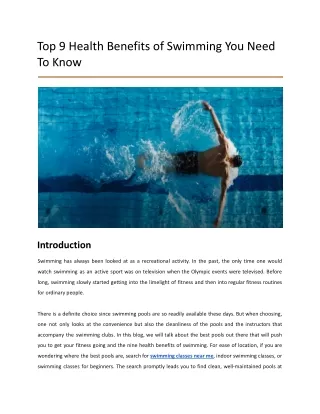 Health Benefits of Swimming