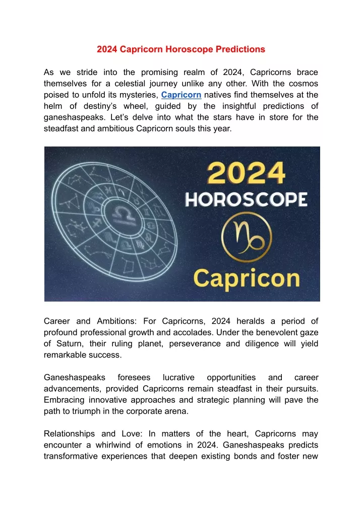 PPT 2024 Capricorn Horoscope Predictions PowerPoint Presentation