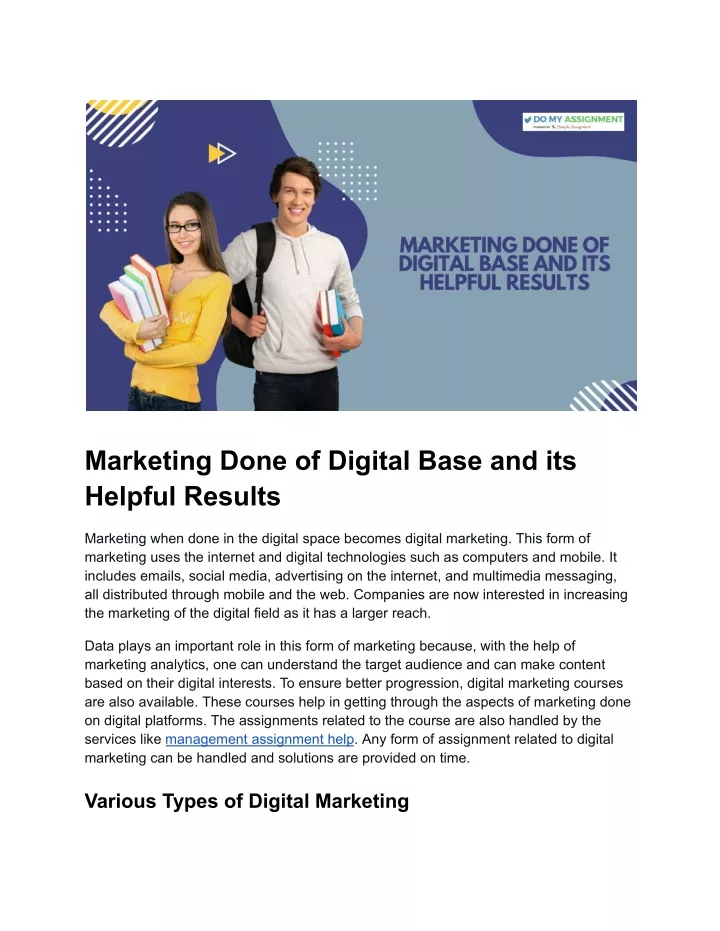 marketing done of digital base and its helpful