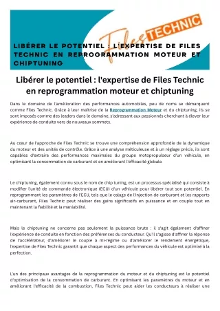 Libérer le potentiel  l'expertise de Files Technic en reprogrammation moteur et chiptuning