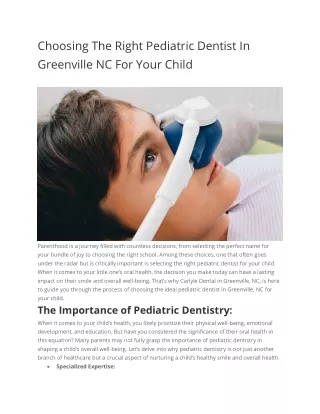 Choosing The Right Pediatric Dentist In Greenville NC For Your Child