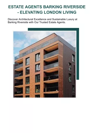 ESTATE AGENTS BARKING RIVERSIDE - ELEVATING LONDON LIVING