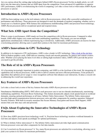 Exploring the Innovative Technologies of AMD's Ryzen Processors