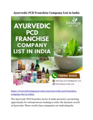Ayurvedic PCD Franchise Company List in India
