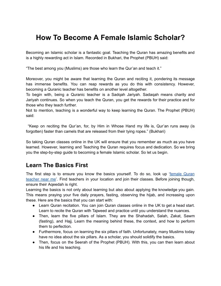 how to become a female islamic scholar